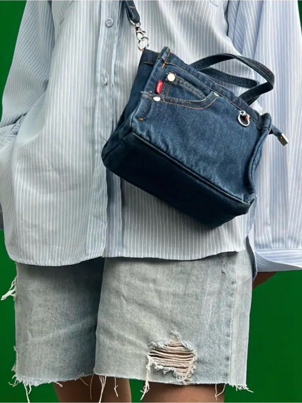 Denim Mini Crossbody Bag for Women- Navy Blue